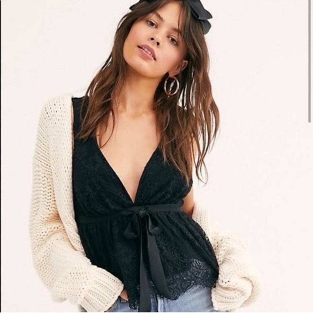 NWT Free People Chante Black Lace Tank Top L